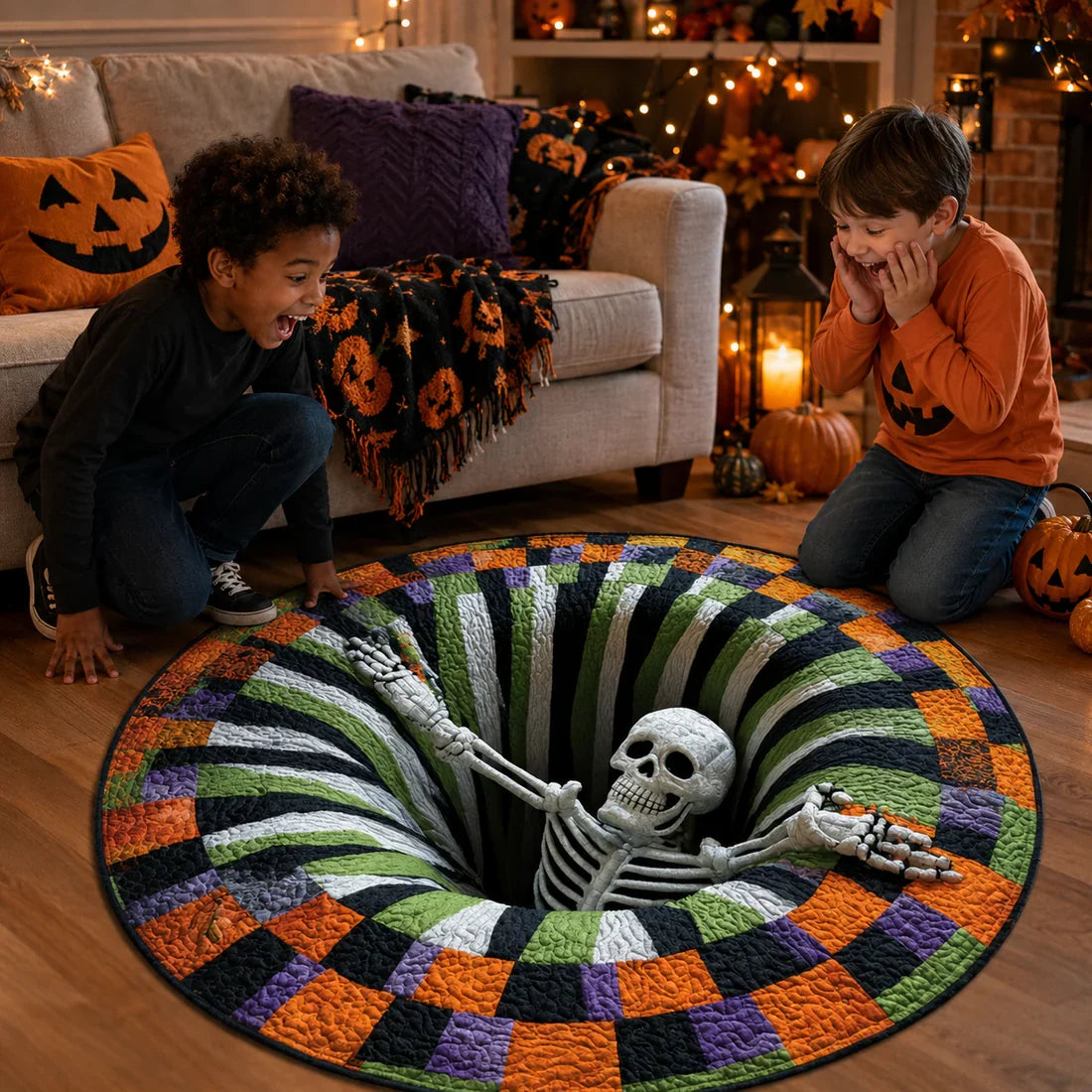 SpookyVision Halloween 3D Skeleton Optical Illusion Rug