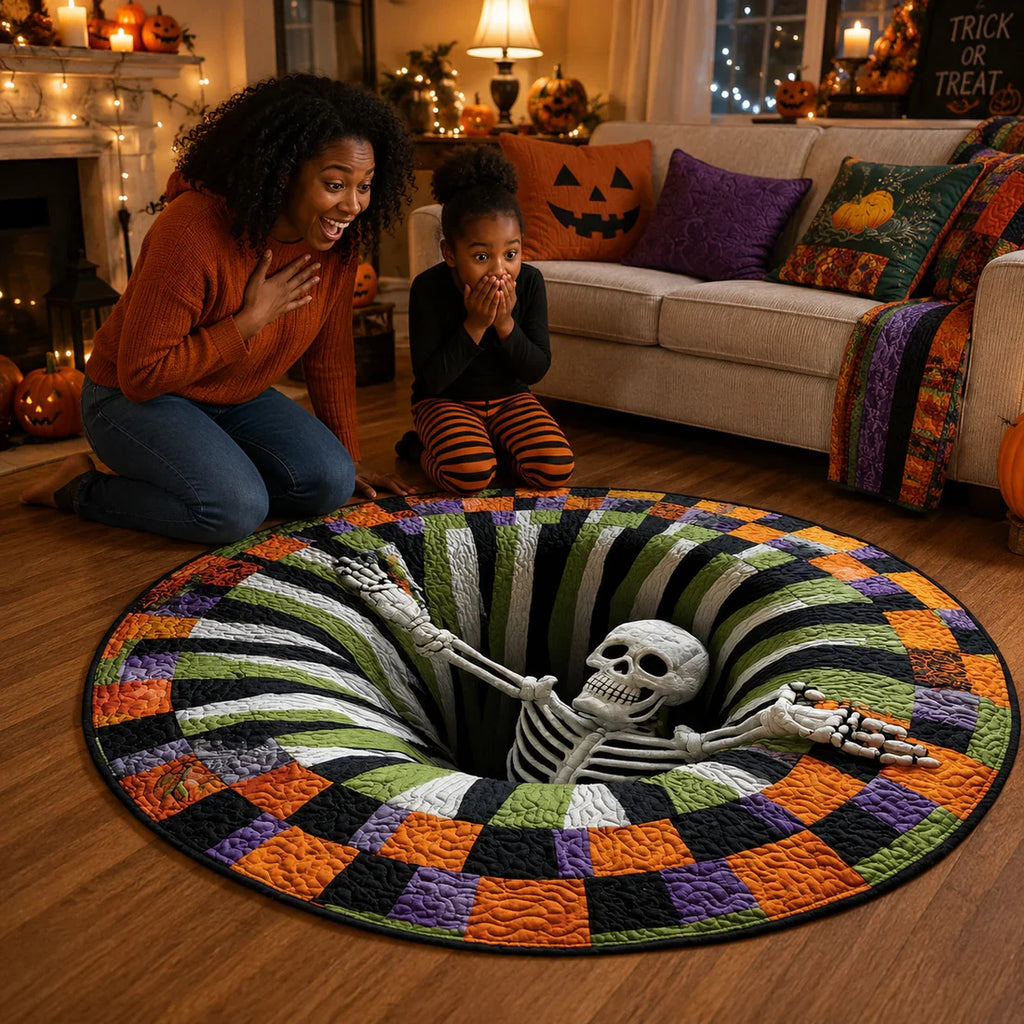 SpookyVision Halloween 3D Skeleton Optical Illusion Rug